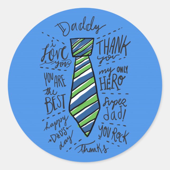 Sticker Rond Fête des pères - Bleu - Cravate "Papa" (Devant)