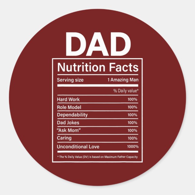 Sticker Rond Fête des pères de la valeur nutritive pour papa (Devant)