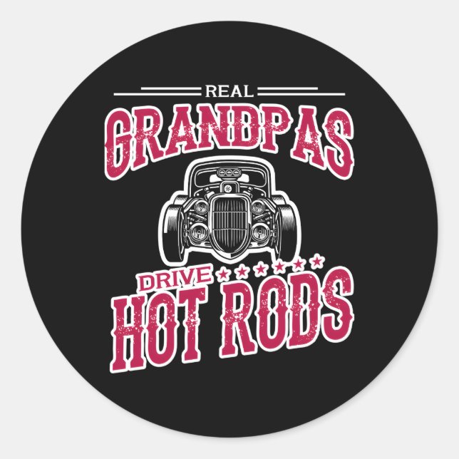 Sticker Rond Fête des pères de voiture de grand-père à Hot Rod (Devant)
