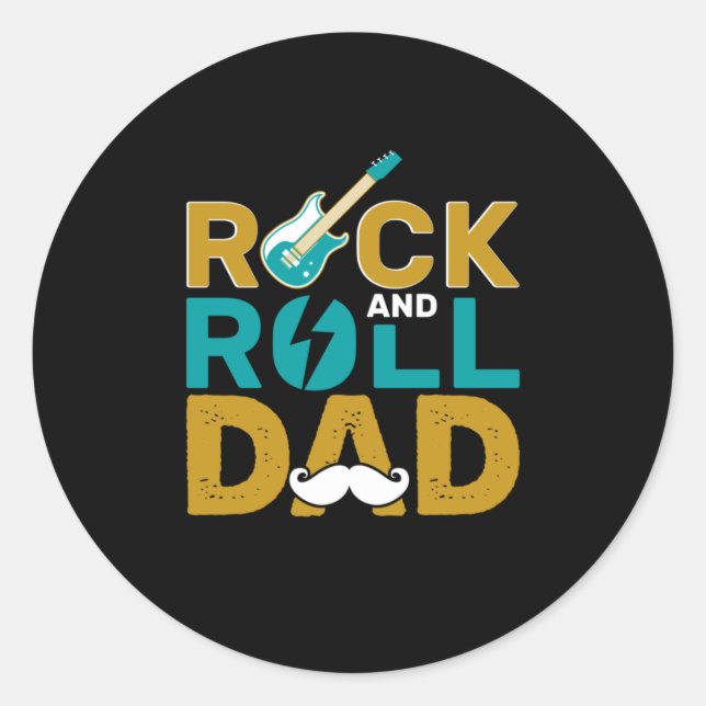 Sticker Rond Fête des pères Rock Et Roll Papa (Devant)