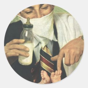 Sticker Rond Fête des pères vintage, papa donne une bouteille à