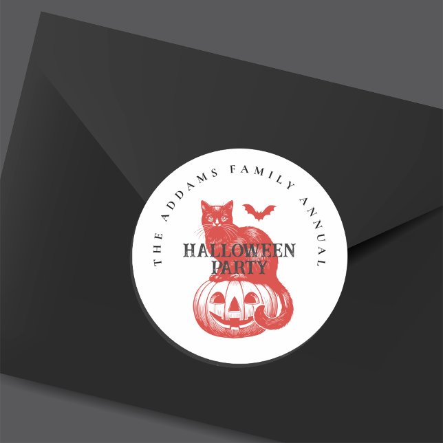Sticker Rond Fête d'Halloween Chat et Chauve-Souris Citrouille  (Créateur téléchargé)