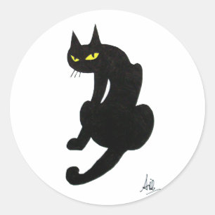 STICKER ROND FÊTE D'HALLOWEEN CHAT NOIR