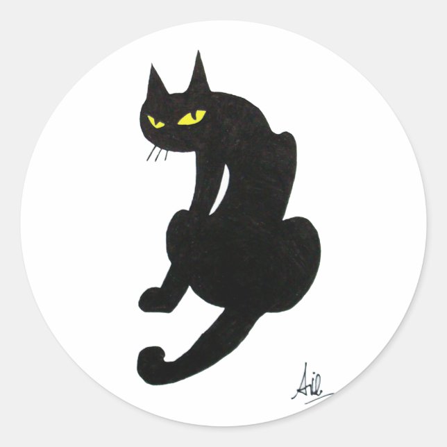 STICKER ROND FÊTE D'HALLOWEEN CHAT NOIR (Devant)