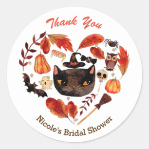 Sticker Rond Fête d'Halloween Chat Noir Aquarelle Fantaisiste