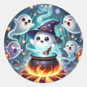 Sticker Rond Fête d'Halloween Cute Witchy Ghost Favoriser