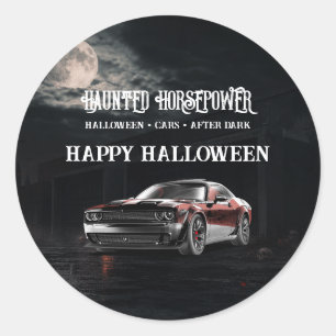 Sticker Rond Fête d'Halloween de Muscle Car Américaine Effrayan
