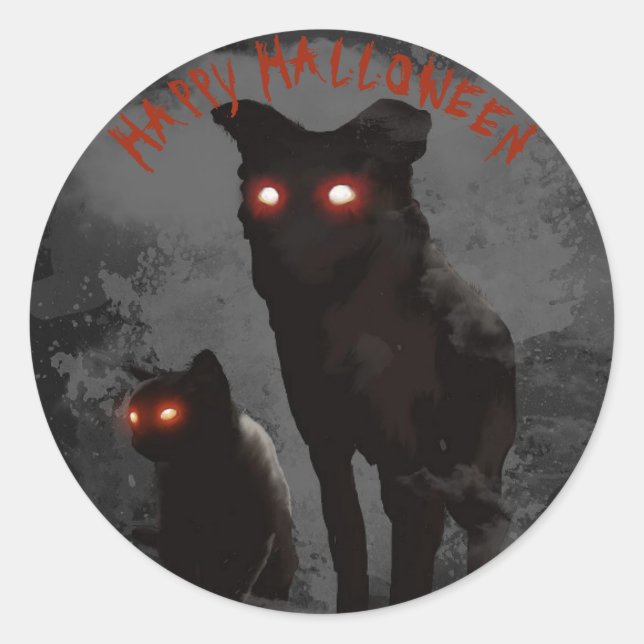 Sticker Rond Fête d'Halloween Evil Noir Chat Et Chien Noir (Devant)