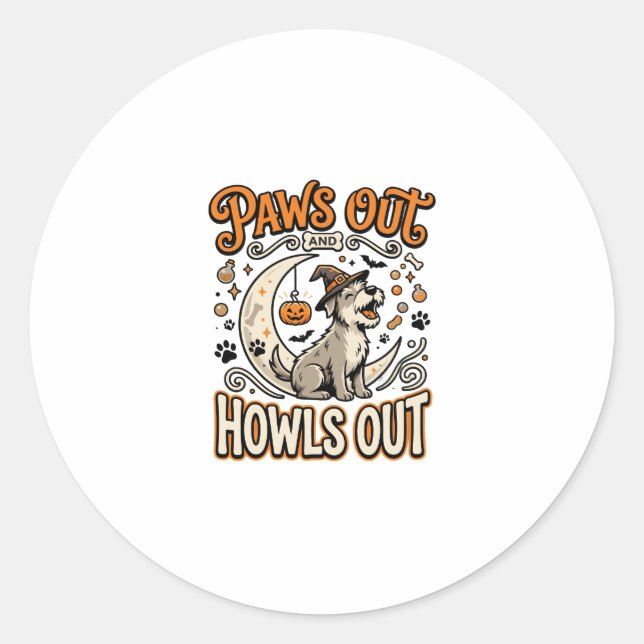 Sticker Rond Fête d'Halloween Hurlement de Chien (Devant)