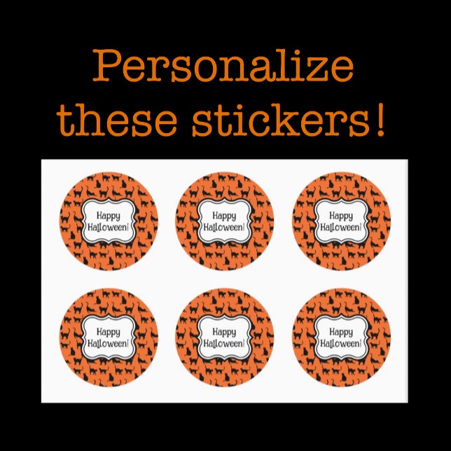 Sticker Rond Fête d'Halloween personnalisée Chat noir orange (Personalize it!)