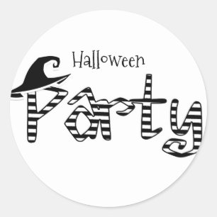 Sticker Rond Fête d'Halloween sorcière noire et blanche