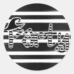 Sticker Rond Fête d'Halloween sorcière noire et blanche