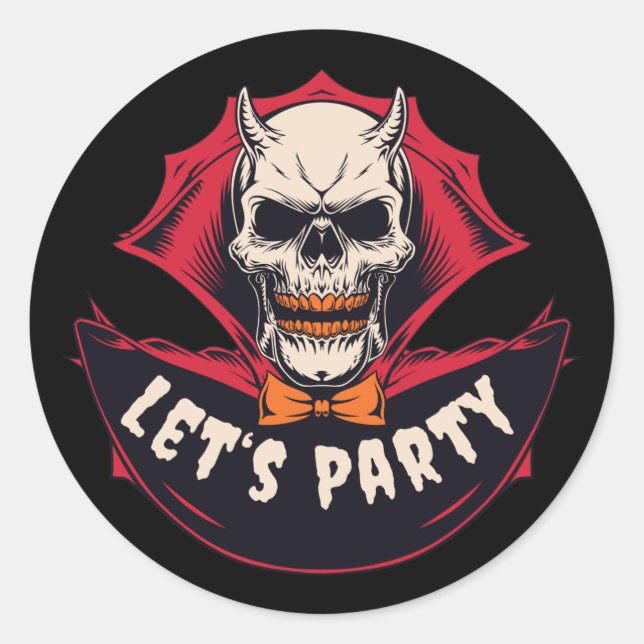 Sticker Rond Fête d'Halloween squelette effrayant (Devant)