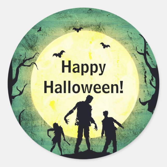 Sticker Rond Fête d'Halloween Zombie Mort-Vivant (Devant)