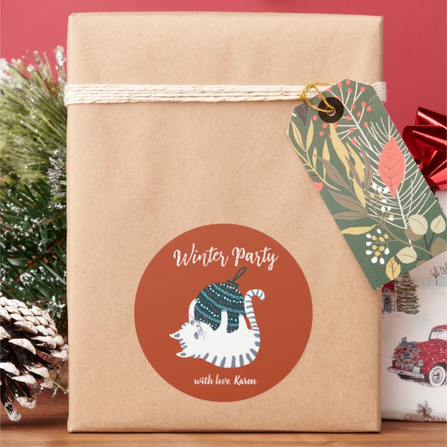 Sticker Rond Fête d'hiver Jouet de Noël Cadeau de chat (vacances)