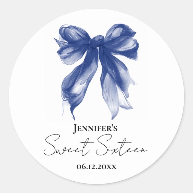 Sticker Rond Fête douce 16 ans écriture Coquette Navy Bow  (Devant)