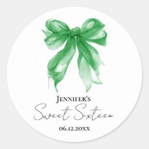 Sticker Rond Fête douce Coquette Green Bow Script 16 ans