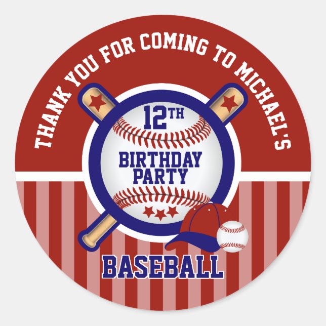 Sticker Rond Fête du 00e anniversaire - Baseball - Merci (Devant)