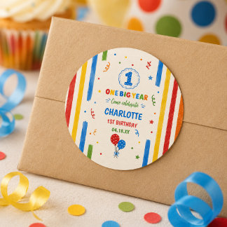 Sticker Rond Fête du 1er anniversaire Bold Rainbow One Big Year