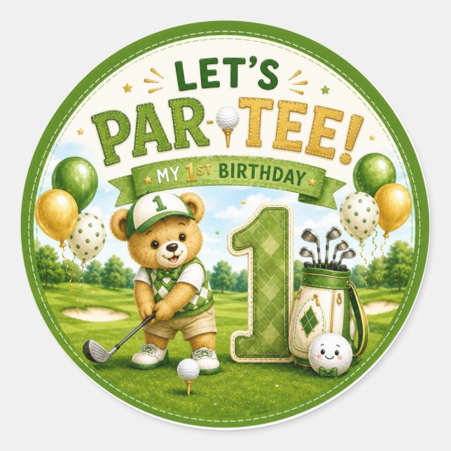 Sticker Rond Fête du 1er anniversaire de golf  (Devant)