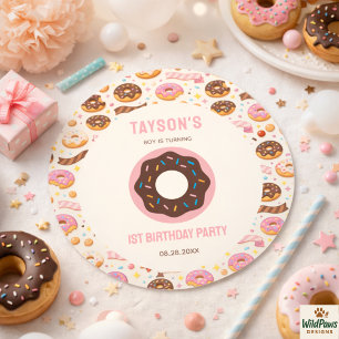 Sticker Rond Fête du 1er anniversaire de Sweet One Donut   Joli