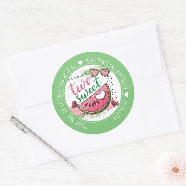 Sticker Rond Fête du 2e anniversaire de la pastèque personnalis (Enveloppe)