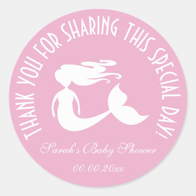 Sticker Rond Fête du baby shower de la sirène pour remercier (Devant)