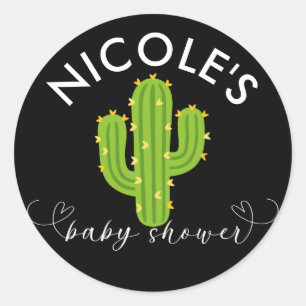 Sticker Rond Fête du bébé avec Cactus à cœur jaune et amour