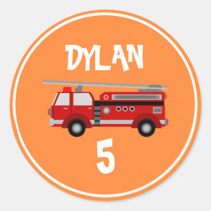 Sticker Rond Fête du camion d'incendie Anniversaire