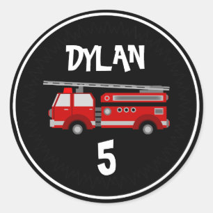 Sticker Rond Fête du camion d'incendie Anniversaire