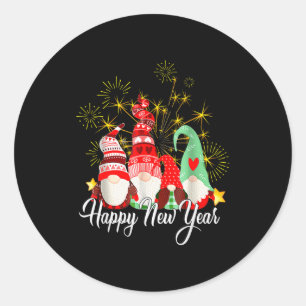 Sticker Rond Fête du Nouvel An 2025 Gnomes Famille Tenue Assort