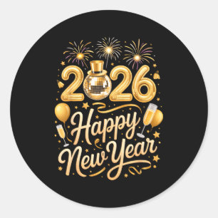Sticker Rond Fête du Nouvel An 2026 Ballon Drôle Famille Tapis