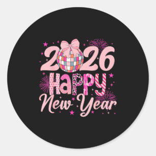 Sticker Rond Fête du Nouvel An 2026 Boule Disco Famille Assorti
