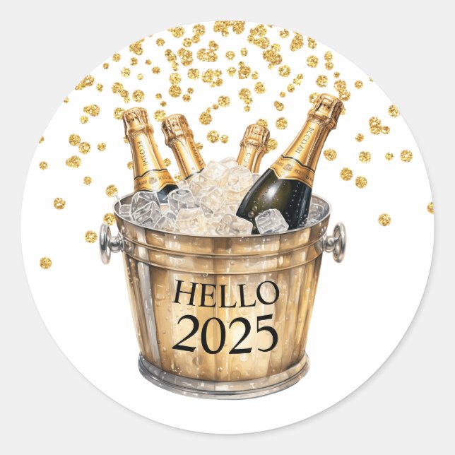Sticker Rond Fête du Nouvel An Bonjour 2025 (Devant)