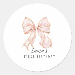 Sticker Rond Fête du premier anniversaire de la fille au nœud r