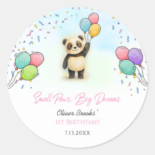 Sticker Rond Fête du premier anniversaire d'un bébé panda adora