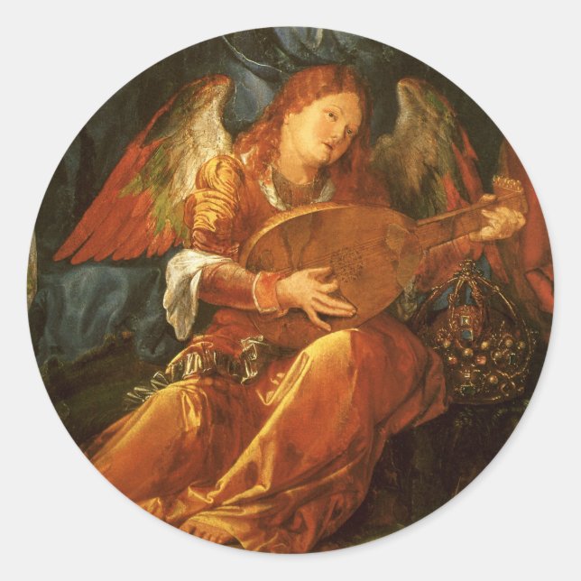 Sticker Rond Fête du Rose Garlands Angel par Albrecht Durer (Devant)