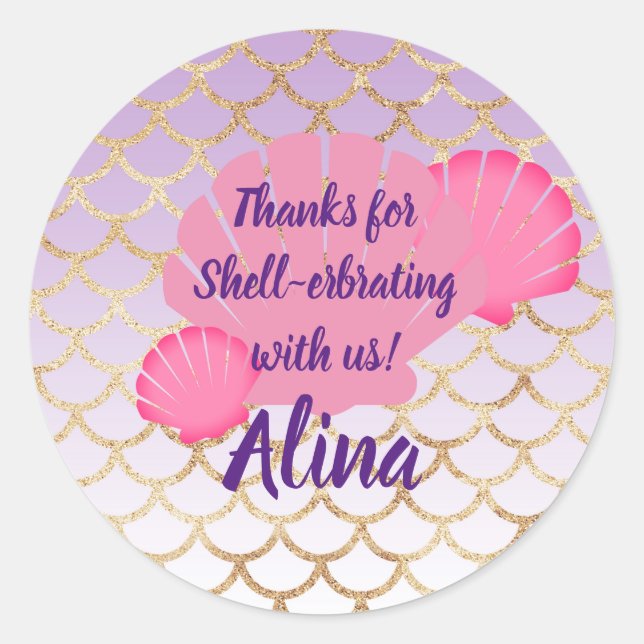 Sticker Rond Fête du shellerbrate Favor for under the sea Sirèn (Devant)