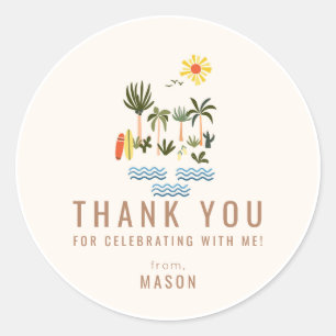 Sticker Rond Fête du Surf Birthday Thank You Favor Classic