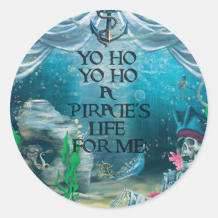 Sticker Rond Fête du trésor de squelette de pirate sous la mer