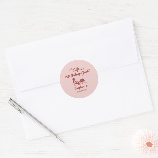 Sticker Rond Fête d'une Fille d'Anniversaire (Enveloppe)