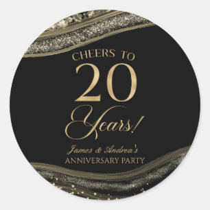 Sticker Rond Fête élégante d'anniversaire de 20 ans d'Agate Noi