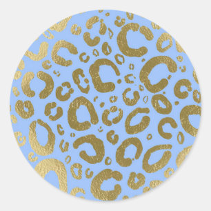 Sticker Rond Fête Empreinte de léopard Light Blue & Gold Glam