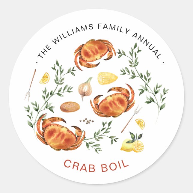 Sticker Rond Fête estivale de crabes bouillis | Cuisine en plei (Devant)