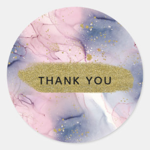 Sticker Rond Fête Fantastique Ethérée Rose Pervenche et Or Encr