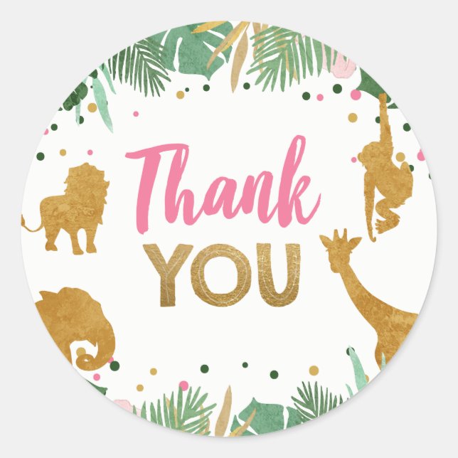 Sticker Rond Fête Favoriser Tags Safari Jungle Wild Merci Girl (Devant)