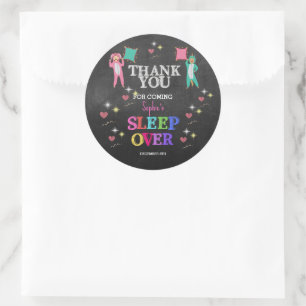 Sticker Rond Fête Fille Sleepover Anniversaire Merci