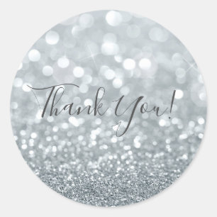 Sticker Rond Fête Glamour Bokeh Argenté Pailleté pour Douze Ans