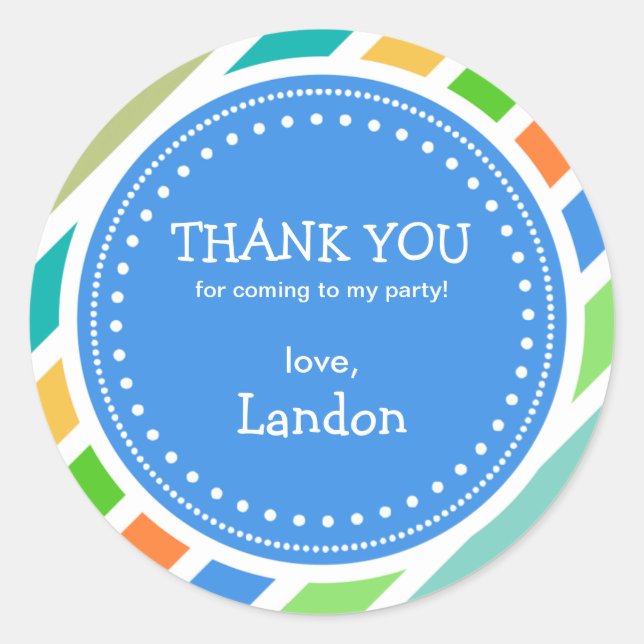 Sticker Rond Fête Heure Boys Anniversaire Merci Favoriser Stick (Devant)