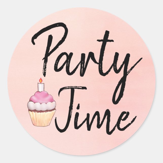 Sticker Rond Fête Heure Pink Aquarelle Cupcake Anniversaire (Devant)